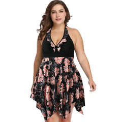 Women's Plus Size Two-Piece Tankini Swimsuit with Skirted Top & Swim Shorts