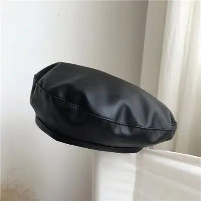 Women's Large PU Leather Beret Hat