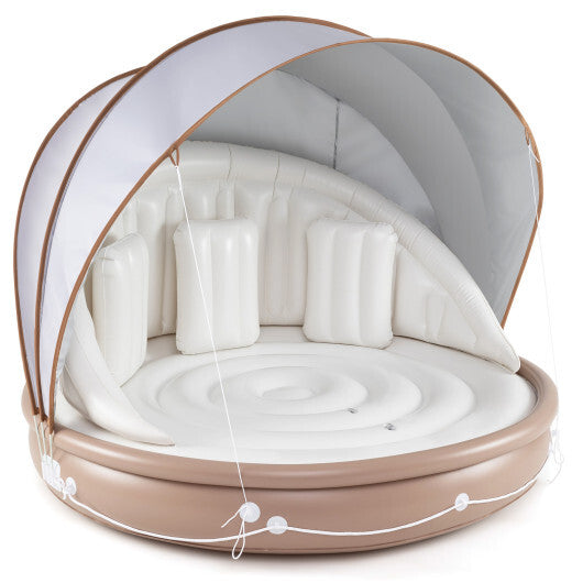 LuxuryLifeWay Costway Inflatable Canopy Island Tanning Pool Lounger Float with Retractable Canopy