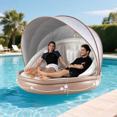 LuxuryLifeWay Costway Inflatable Canopy Island Tanning Pool Lounger Float with Retractable Canopy