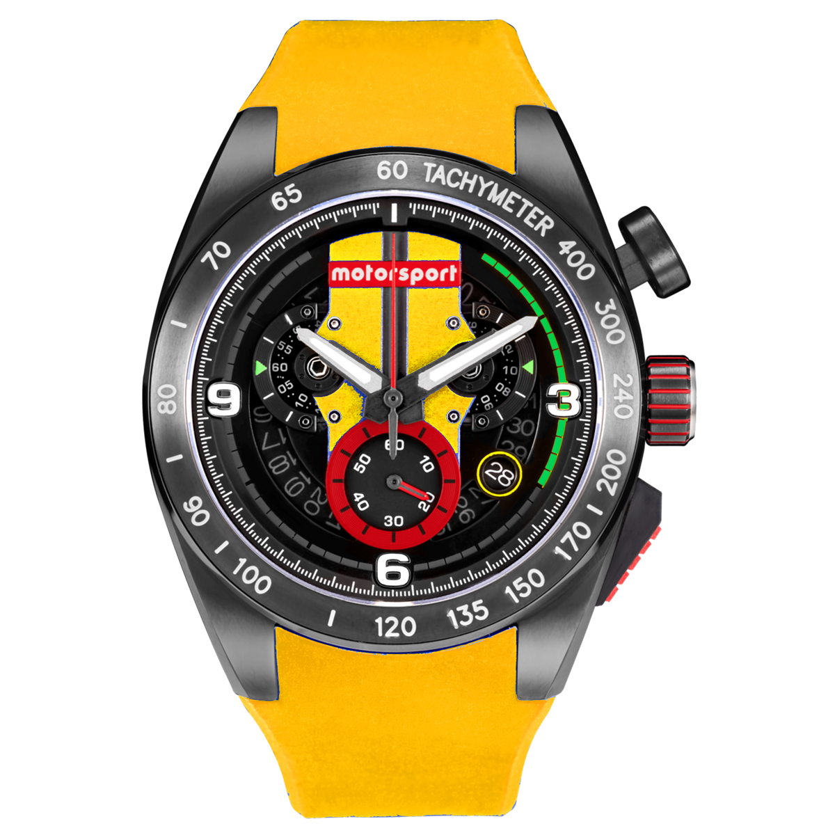 Motorsport Men's FlatOut - Black Dial, Yellow Strap - 100m