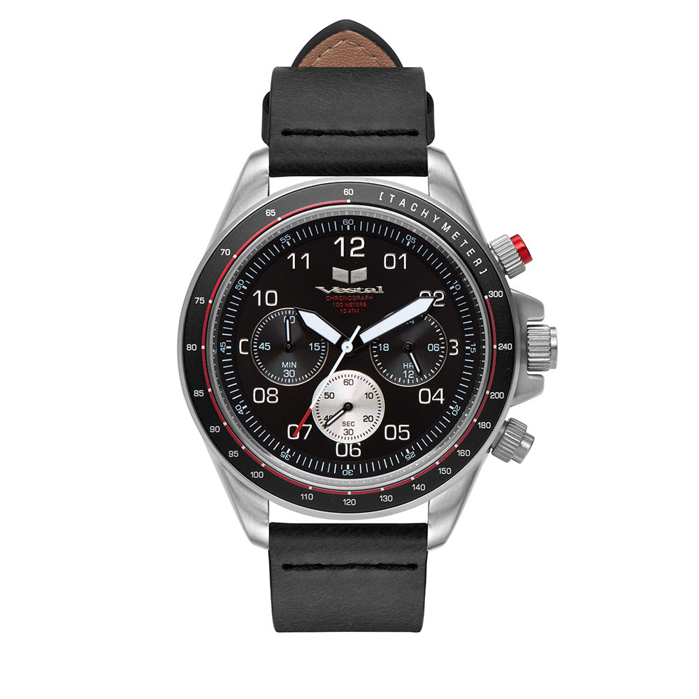 Vestal Watch Men's ZR2 LEATHER - Black Dial, Silver Case, Black Strap - 100m