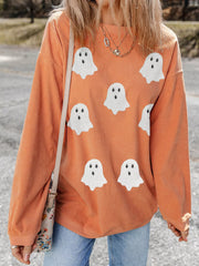 HALLOWEEN Women's Ghost Sequin Patched, Ribbed Sweatshirt