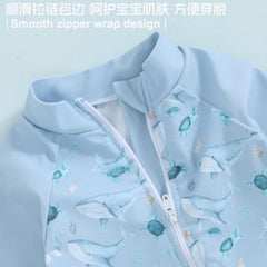 Unisex Baby Long-Sleeved Onesie Swimsuit with Sun Protection and Hat