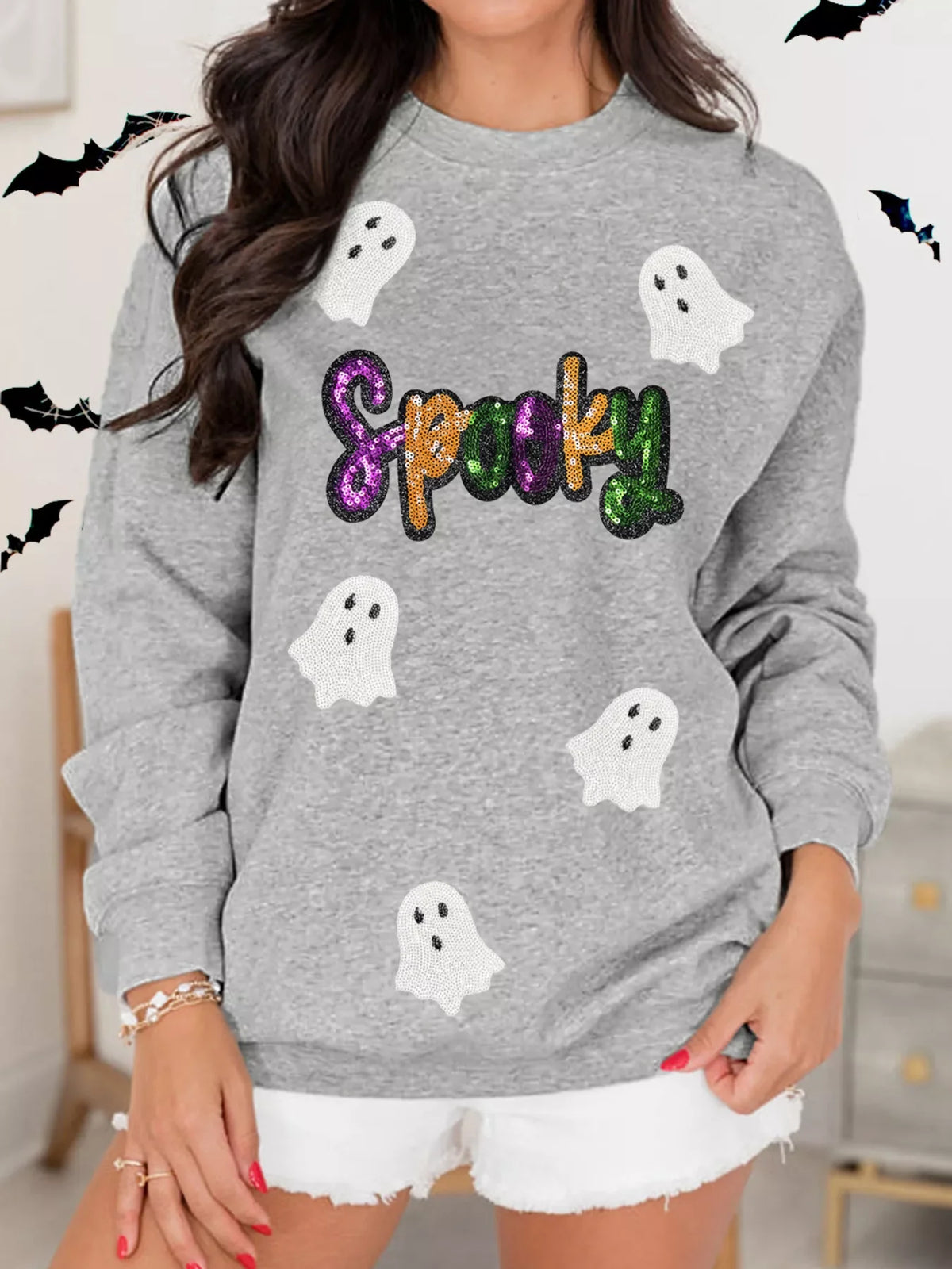 HALLOWEEN Women's 'Spooky' Ghost Sequin Sweatshirt