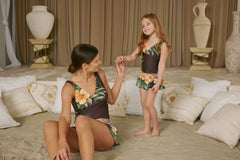 Girl's Two-Piece Tankini Swimsuit with Boy Shorts - Aloha Brown