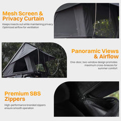 Nova Aluminum Hard-Shell Rooftop Tent with Ladder, Tri-Color LED Lighting, and Memory Foam Mattress [2-3 People]