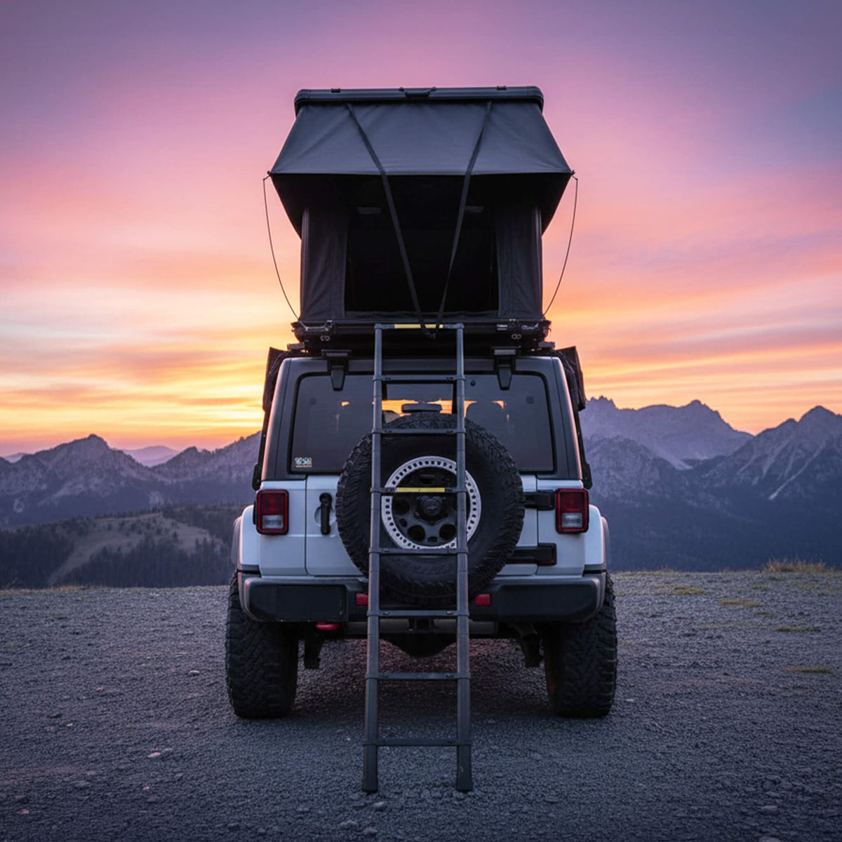 Nova Aluminum Hard-Shell Rooftop Tent with Ladder, Tri-Color LED Lighting, and Memory Foam Mattress [2-3 People]