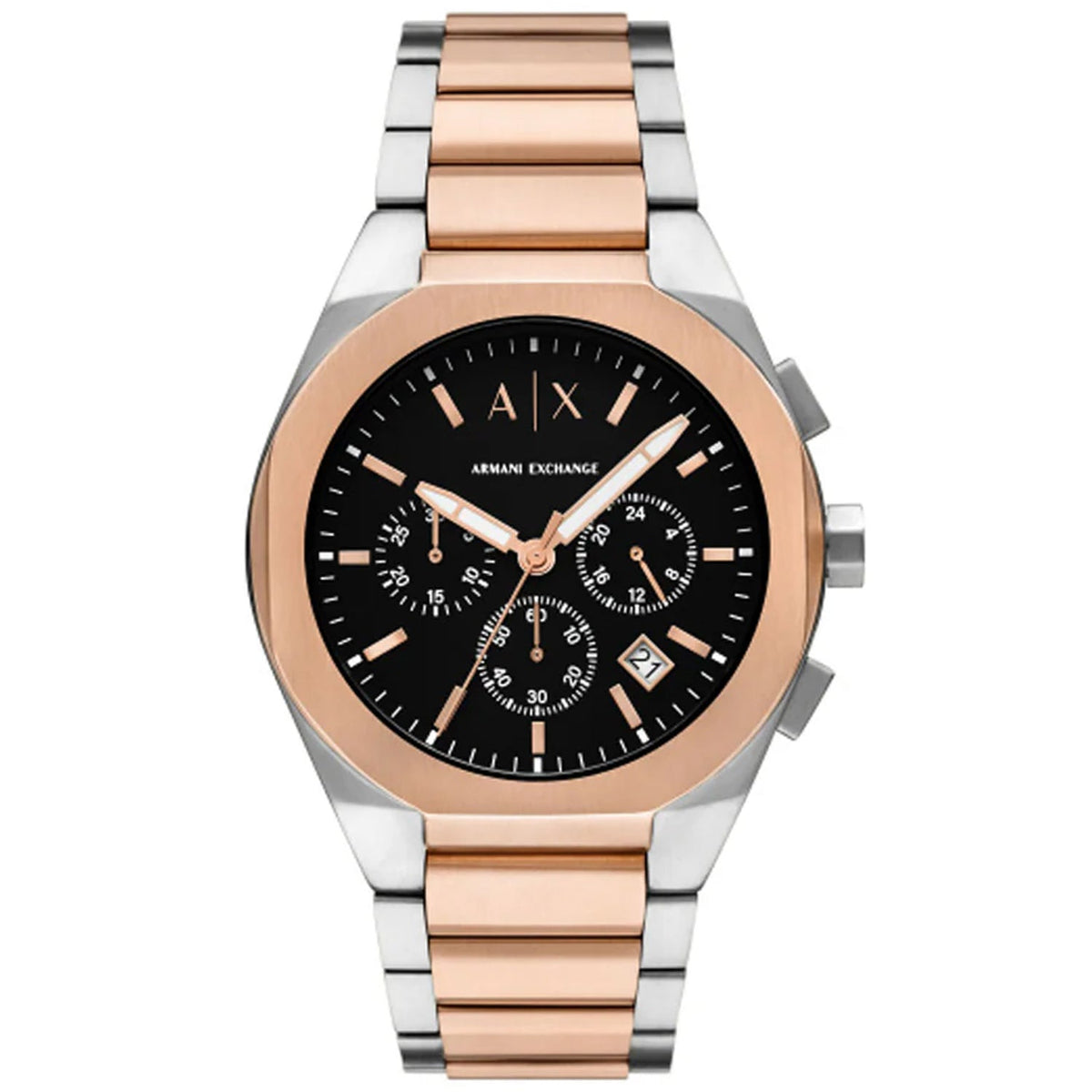 Armani Exchange Men's Rafael - Black Dial, Silver/Gold Bracelet - 50m