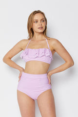 Women's High Waist Two-Piece Bikini Swimsuit - Thin Stripe Pink