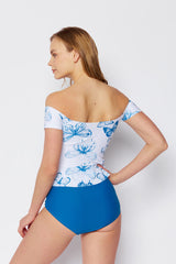 Women's High Waist Off-Shoulder Short Sleeve Two-Piece Tankini Swimsuit - Butterfly