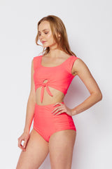 Women's High Waist Two-Piece Bikini Swimsuit - Coral