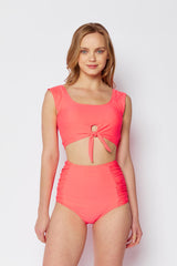 Women's High Waist Two-Piece Bikini Swimsuit - Coral