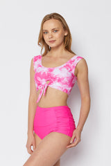 Women's High Waist Two-Piece Bikini Swimsuit - Magenta Tie Dye
