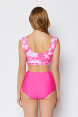 Women's High Waist Two-Piece Bikini Swimsuit - Magenta Tie Dye