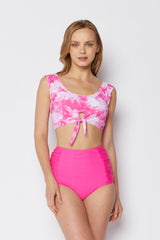 Women's High Waist Two-Piece Bikini Swimsuit - Magenta Tie Dye