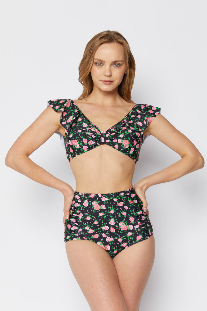 Women's High Waist Two-Piece Bikini Swimsuit - Rose Black