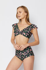 Women's High Waist Two-Piece Bikini Swimsuit - Rose Black