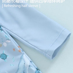 Unisex Baby Long-Sleeved Onesie Swimsuit with Sun Protection and Hat