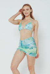 Women's Three-Piece Bikini Swimsuit with Skirt Cover-Up - GREEN SUMMER