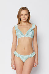 Women's Two-Piece Bikini Swimsuit - Gingham Daisy Lime