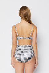 Women's High Waist Two-Piece Bandeau Bikini Swimsuit - Black Gingham Daisy