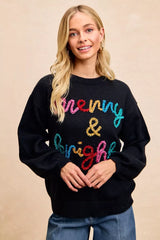 CHRISTMAS Women's 'Merry & Bright' Tinsel Lettering Sweater