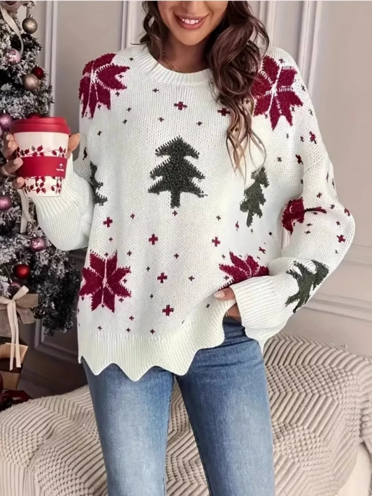 CHRISTMAS Women's Tree Pattern Round Neck Sweater
