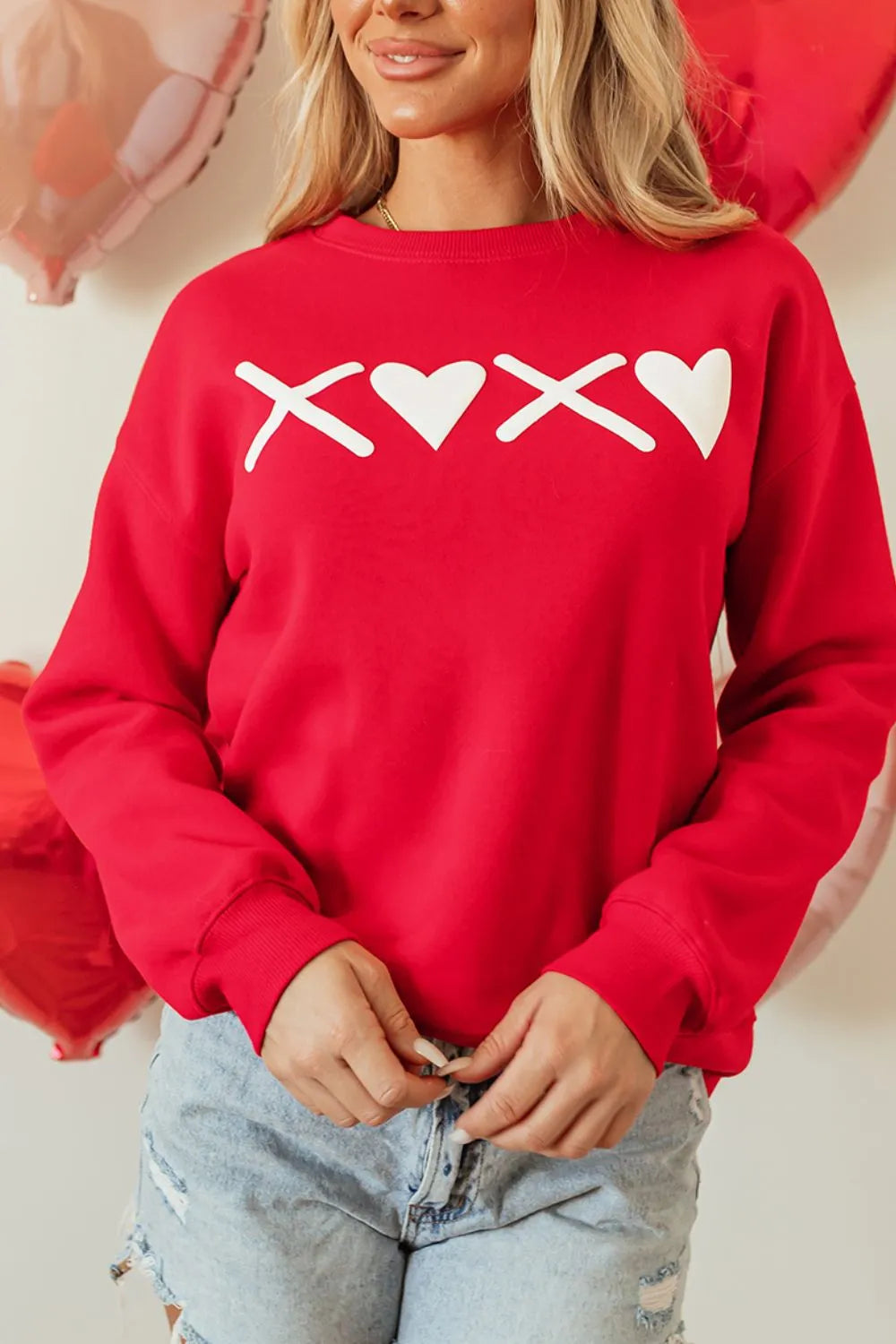 Women's 'XOXO' Round Neck Drop Shoulder Sweatshirt