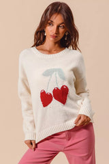 Women's Heart Cherry Knitted Sweater