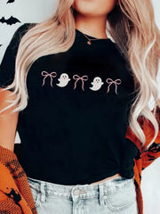 HALLOWEEN Women's Ghost & Bow Graphic Short Sleeve T-Shirt