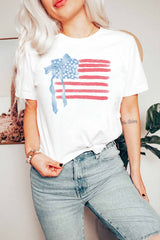 Women's American Flag Bow Knot Crew Neck T-Shirt