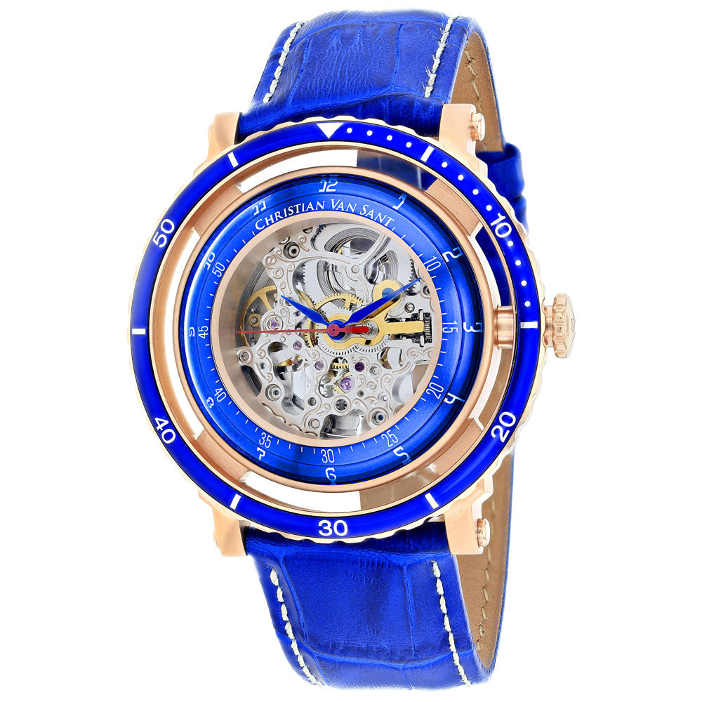 Christian Van Sant Men's Dome - Silver Dial, Blue Strap, Gold Case - 30m