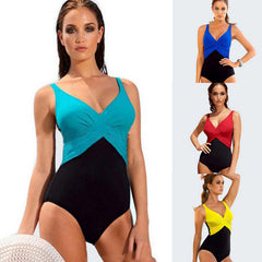 Women's One-Piece Contrast Color Swimsuit