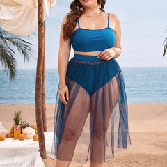 Women's Plus Size High-Waisted Bikini Swimsuit with Gauze Skirt