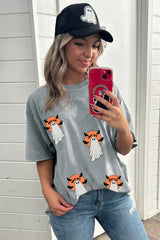 HALLOWEEN Women's Ghost Print Short Sleeve Loose Fit T-Shirt