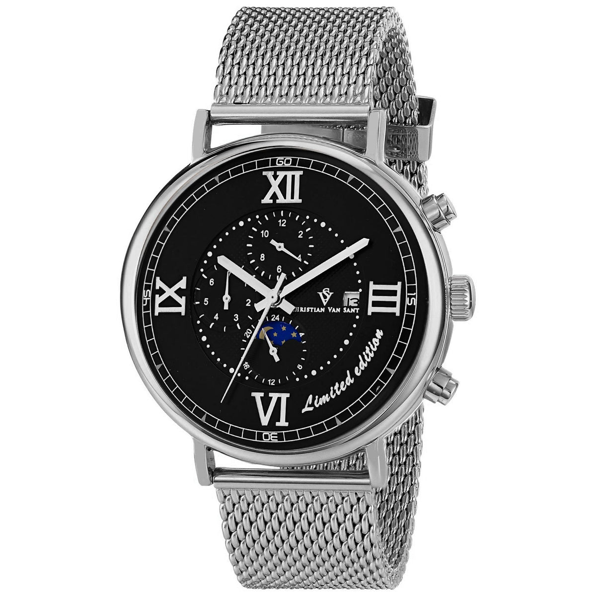 Christian Van Sant Men's Somptueuse LTD - Black Dial, Silver Bracelet - 100m