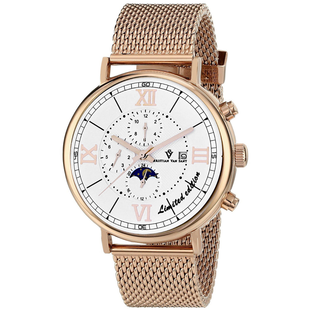 Christian Van Sant Men's Somptueuse LTD - White Dial, Rose Gold Bracelet - 100m