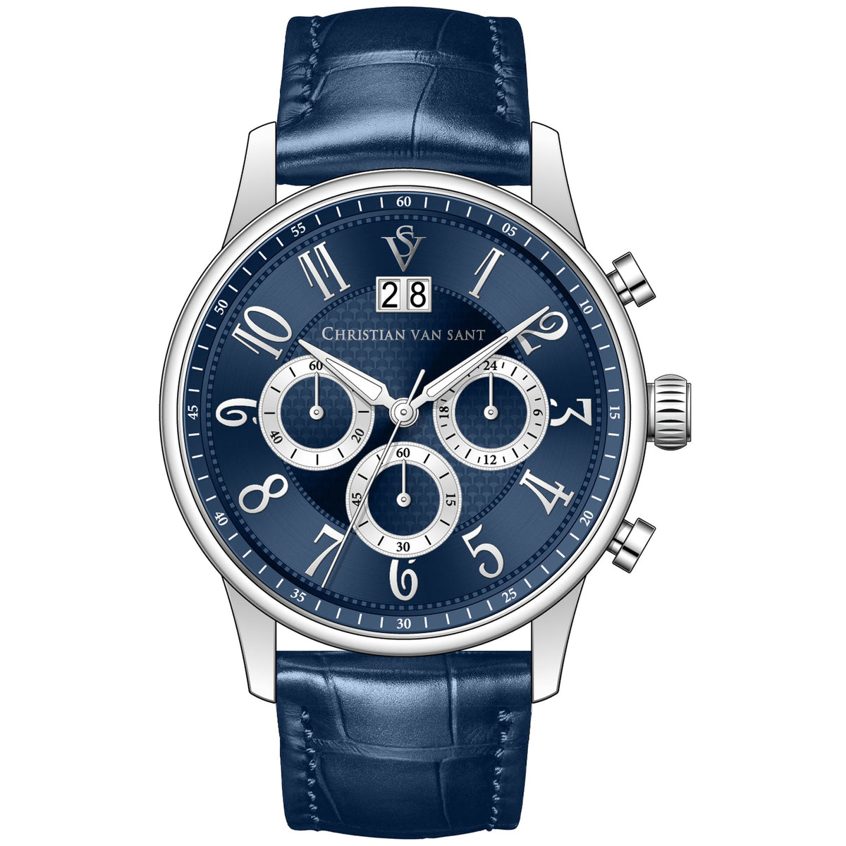 Christian Van Sant Men's Heritage - Blue Dial/Strap, Silver Case - 50m