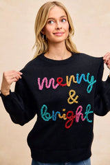 CHRISTMAS Women's 'Merry & Bright' Tinsel Lettering Sweater