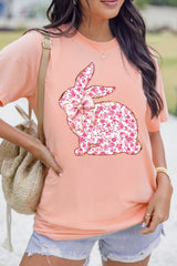 EASTER Women's Floral Bow Bunny Graphic T-Shirt