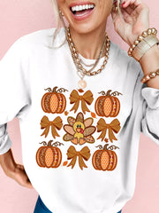 HALLOWEEN Women's Pumpkin & Bow Graphic Drop Shoulder Sweatshirt