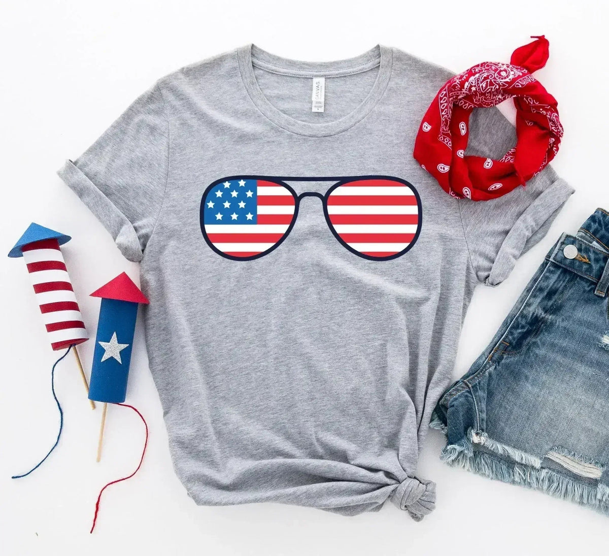 Unisex American Flag Sunglasses T-Shirt
