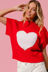 Women's Rib Banded Heart Pattern Sweater