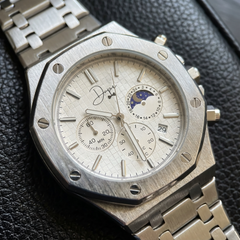 Dapper Watches Men's Silver Stainless Steel ChronoLunar Watch - White Dial - 30m