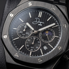 Dapper Watches Men's All Black Stainless Steel ChronoLunar Watch - 30m