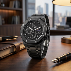 Dapper Watches Men's All Black Stainless Steel ChronoLunar Watch - 30m