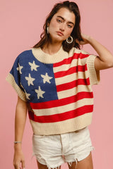 Women's Star Patches American Flag Sleeveless Sweater