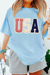 Women's Light Blue USA Patriotic Printed T-Shirt