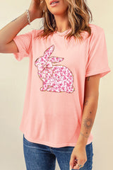 EASTER Women's Floral Bow Bunny Graphic T-Shirt